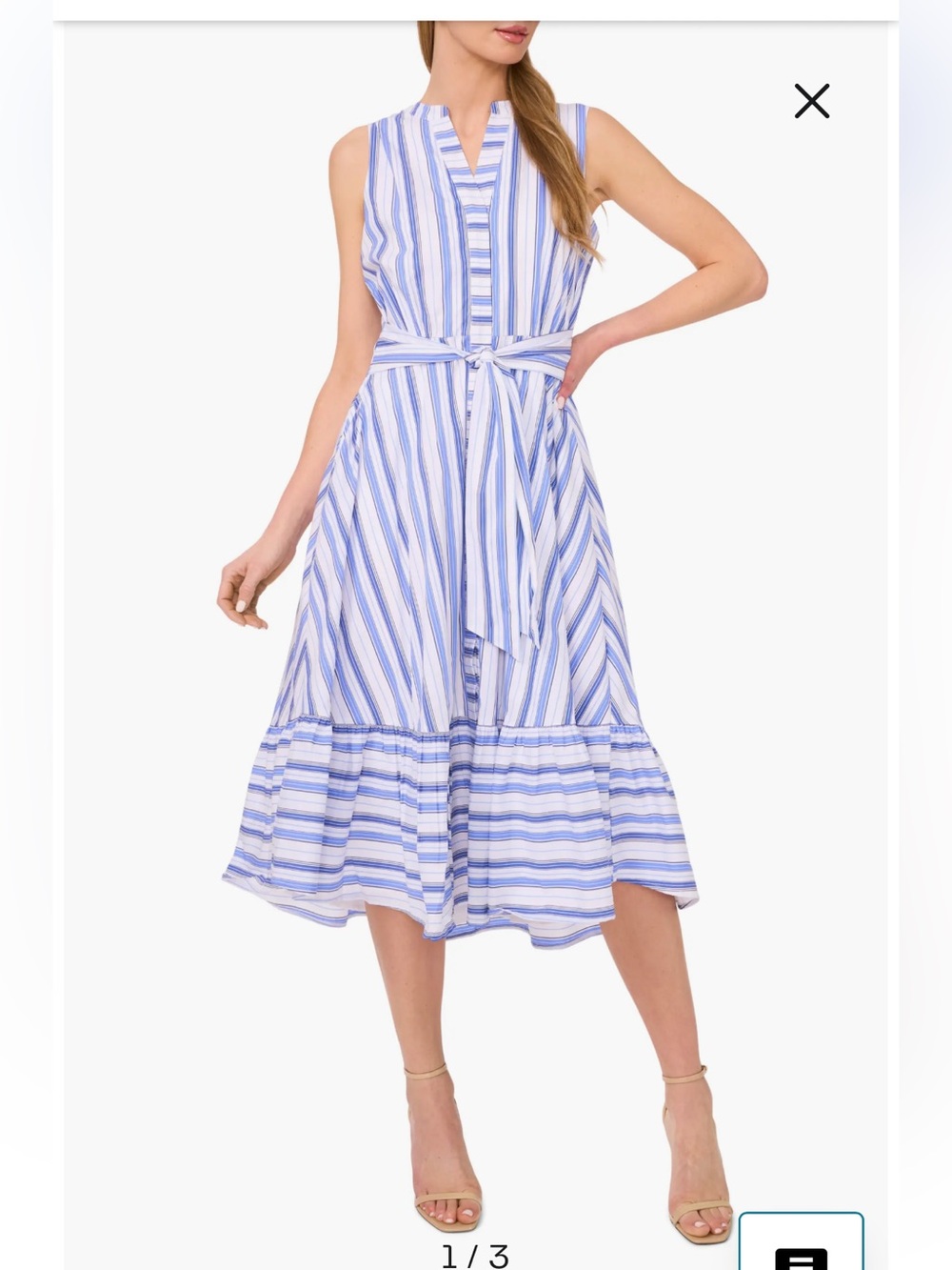 Halogen Tie Front Stripe Stretch Cotton Blend Midi Sundress Sz XL